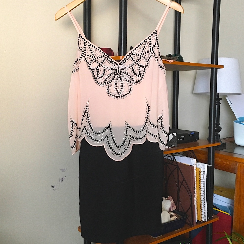 Peachy-Pink Top, Sequined Dress